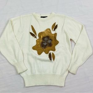 Vintage Angenie Crewneck Beaded Sequin Bejeweled Sweater